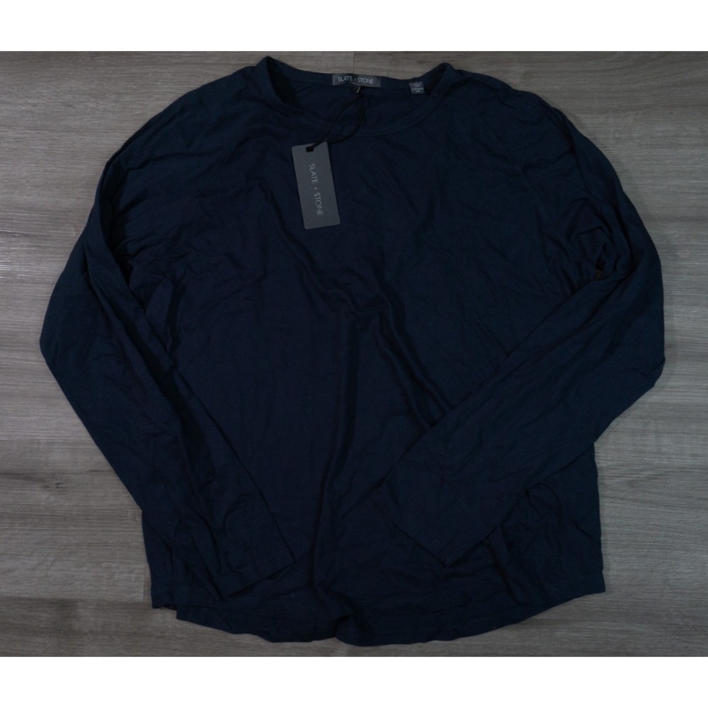New Slate & Stone Raglan Long Sleeve Crew T-Shirt Mens Small Navy Blue SAKT12152